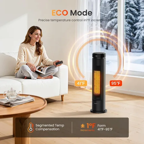 Miniatura 4 de FLANUR – Calentadores de espacio para uso en interiores de habitación grande, calentador eléctrico portátil de 1500 W con control remoto, 5 modos