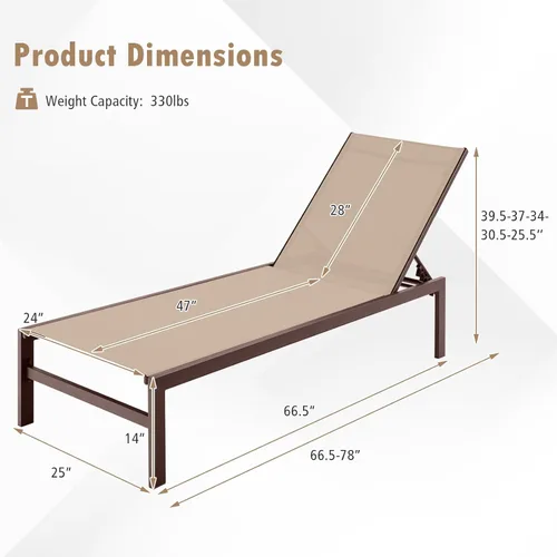 Miniatura 3 de Giantex Tumbona para patio, silla para tomar el sol al aire libre, tumbona reclinable con 6 posiciones ajustables, marco de aluminio, sillas