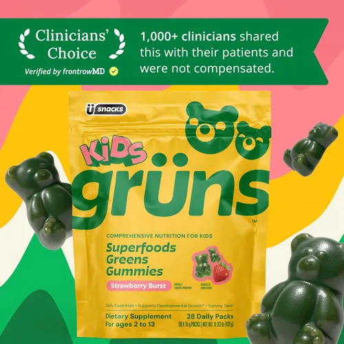 Miniatura 7 de Gruns Multivitamínico para niños, gomitas Super Greens, más de 20 vitaminas y minerales, espirulina, clorella, alfalfa, fibra prebiótica
