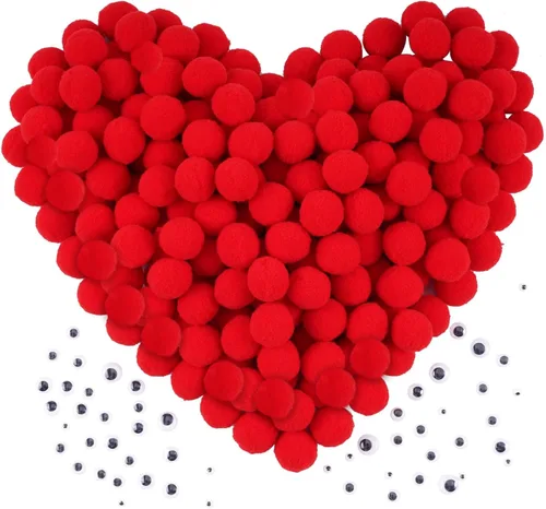Miniatura 15 de Caydo 1200 pompones para suministros de manualidades, 1050 pompones grandes y pequeños de colores surtidos con 150 ojos saltones Multicolor