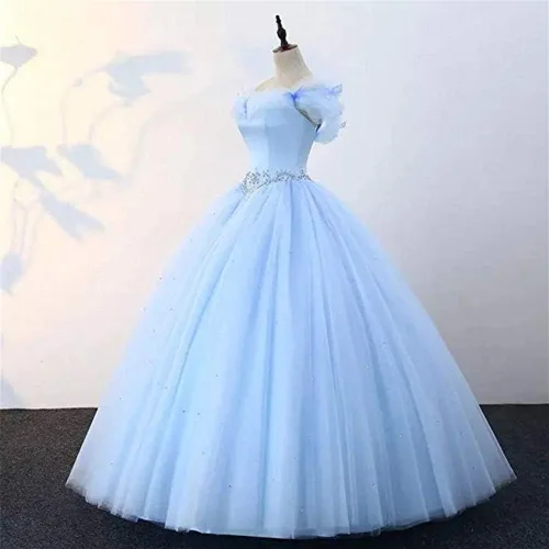 Miniatura 3 de Datangep - Vestido largo de quinceañera con encaje para mujer, ideal para baile, con tirantes plisados