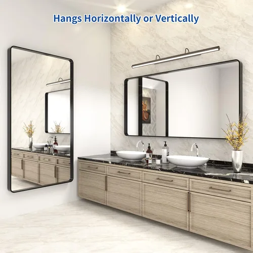 Miniatura 5 de WEER - Espejo de baño negro para pared de 60x30 pulgadas, espejo rectangular de tocador con marco de metal negro, espejo mate negro de casa de campo