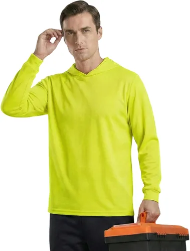 Miniatura 8 de HYCOPROT Hi Vis - Camisas de seguridad con capucha de alta visibilidad, manga larga, camisetas de trabajo de construcción, camisetas con capucha