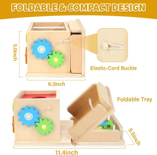Miniatura 5 de Kizfarm Juguetes Montessori de madera para bebés, kit de juego de madera 8 en 1, incluye caja permanente de objetos, caja de monedas, cosecha