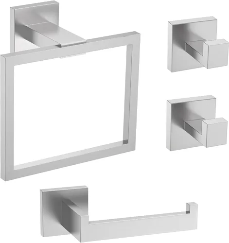 Miniatura 8 de TURS Juego de 3 toalleros negros con anillo para toallas, gancho para toallas de baño, de acero inoxidable, montaje en pared.