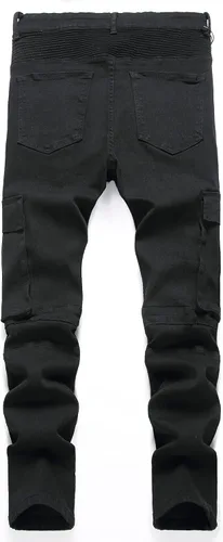 Miniatura 2 de Ginsiom Pantalones de mezclilla de motociclista para hombre, pierna recta, ajustados, desgastados, elásticos, para motocicleta
