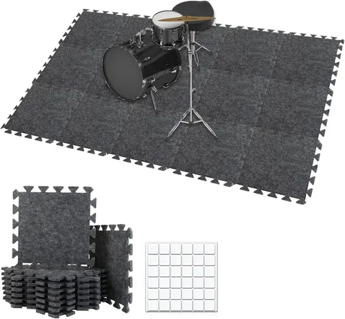 Miniatura 9 de TroyStudio Alfombrillas de Suelo Entrelazadas Gruesas que Absorben el Sonido, 24 Piezas de 11 x 11 x 0.32 pulgadas, Alfombra de Piano de Alta