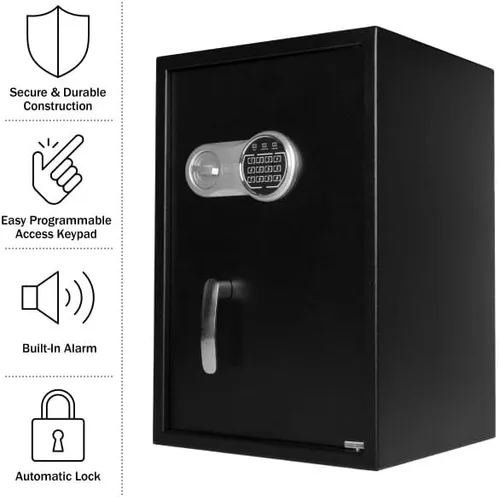 Miniatura 7 de Caja fuerte digital – Caja cerrada para el hogar u oficina con teclado digital y 2 llaves de anulación manuales para dinero, pistolas, joyas