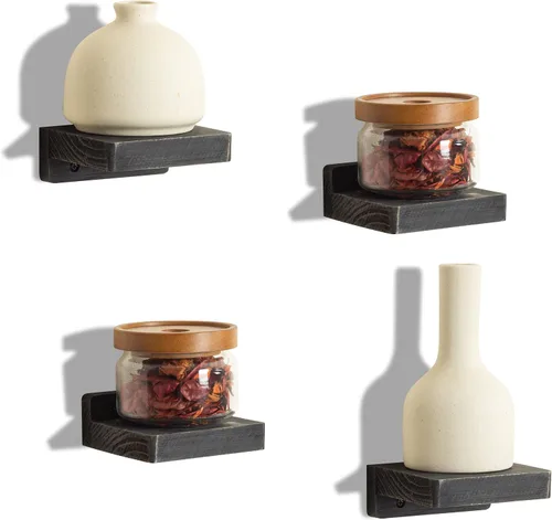 Miniatura 34 de Freezing point Pequeño estante flotante para pared, juego de 4 mini estantes de pared de madera natural de 4 pulgadas, decoración de plantas, negro