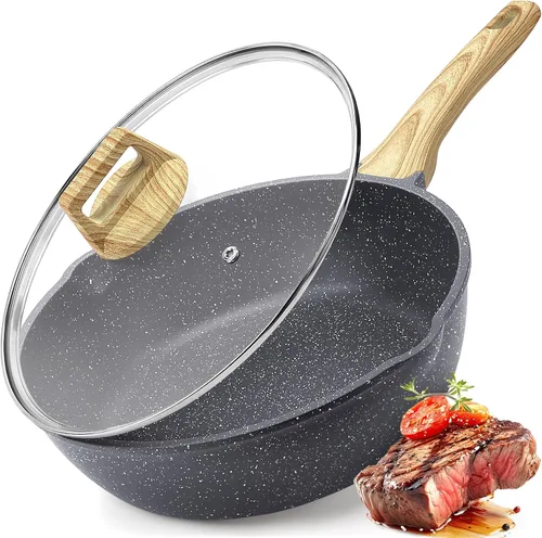 Miniatura 8 de GiPP Sartén de cerámica antiadherente para freír, sartén de 12 pulgadas con tapa, utensilios de cocina de inducción sartén antiadherente, PTFE PFOA