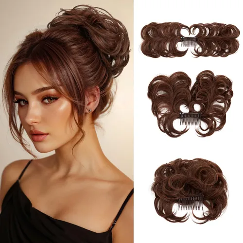 Miniatura 24 de Postizo de Cabello de Moño Despeinado con Peine Lateral Clip en Postizo de Moño para Mujeres Corto Natural Liso Versátil Estilos Ajustables Piezas
