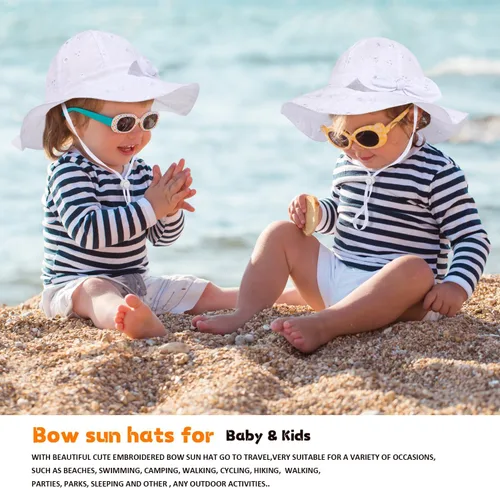 Miniatura 58 de Sombrero de sol para bebé niña con UPF 50+ sombrero de playa ajustable para exteriores con ala ancha