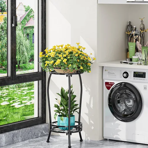 Miniatura 4 de Simple Trending Soporte para plantas para interiores y exteriores, estante redondo alto para plantas, soporte de metal de 2 niveles para maceta