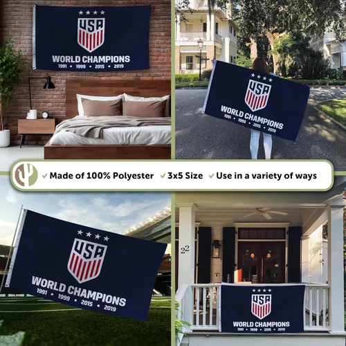 Miniatura 3 de Desert Cactus Bandera de fútbol de Estados Unidos USWNT Equipo Nacional Femenino de Estados Unidos, 100% poliéster, para interiores y exteriores, 3