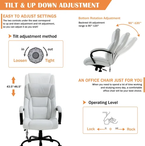 Miniatura 6 de Silla de oficina ergonómica grande y alta, asiento ancho de 500 libras, silla de masaje para oficina en casa, respaldo alto, ajustable, giratoria