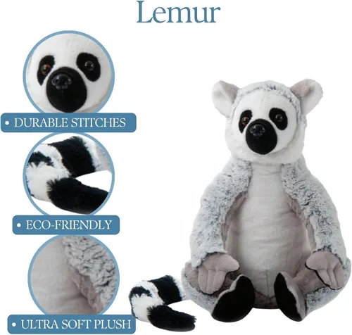 Miniatura 6 de The Petting Zoo Peluche de lémur de cola anillada, regalos para niños, animales salvajes del zoológico Onez, juguete de peluche de lemur de cola