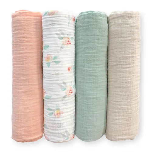 Miniatura 29 de SwaddleDesigns Juego de 4 mantas de muselina de algodón para bebé, niño y niña, mantas neutras para recién nacido, registro de bebé y regalo, 46 x