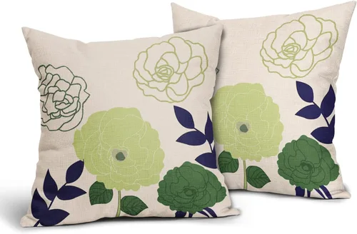 Miniatura 20 de Sweetshow Juego de 2 fundas de almohada florales de color azul marino de 16 x 16 pulgadas, fundas de almohada cuadradas de lino con estampado