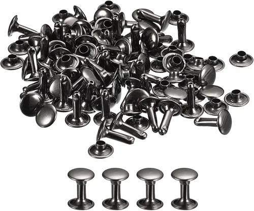 Miniatura 34 de uxcell 100 juegos de remaches de cuero, remaches de doble tapa de 0.236 x 0.315 pulgadas, remaches de metal para reparación de cuero, manualidades