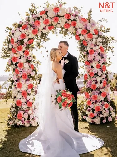 Miniatura 9 de N&T NIETING Flores artificiales, 25 rosas falsas de espuma de coral de aspecto real con tallos para ramos de boda, centros de mesa de despedida
