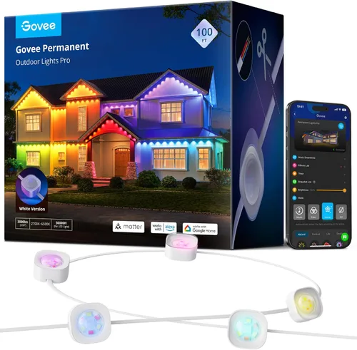 Govee Luces permanentes para exteriores Pro, 100 pies con 60 luces LED RGBIC para iluminación diaria y de acento, 75 modos de escena para decoración