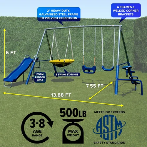 Miniatura 9 de Sportspower Taylor - Juego de columpio de metal galvanizado de 700 libras para niños para patio trasero y exteriores con Teeter-Totter, platillo