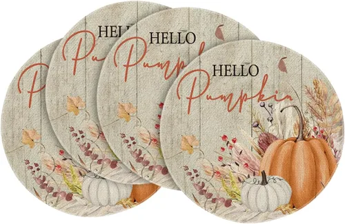 Miniatura 15 de Artoid Mode Juego de 2 manteles individuales de otoño de 12 x 18 pulgadas con diseño de hojas florales de calabaza naranja y calabaza