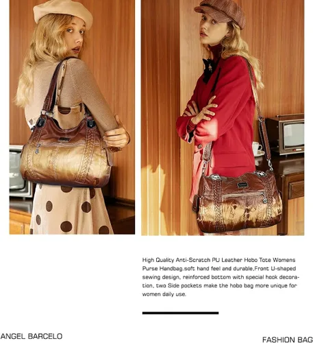 Miniatura 5 de Angel Barcelo - Bolsa de hombro amplia para mujer, diseño Hobo, cuero lavado