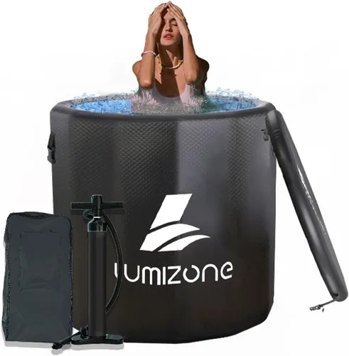 Lumizone Bañera de inmersión fría inflable de 118 galones de capacidad, baño de hielo portátil, compatible con enfriadores de agua con tapa, sellos
