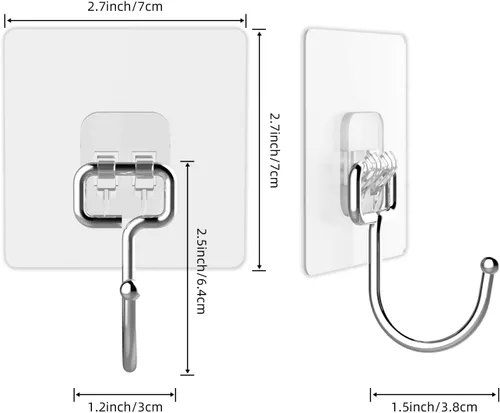 Miniatura 9 de Ganchos adhesivos grandes para colgar, 44 libras (máx.), paquete de 30 unidades, ganchos de pared sin clavos, autoadhesivos, transparentes