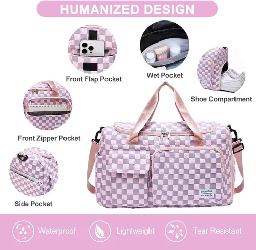 Miniatura 46 de Pequeña bolsa de gimnasio para mujer, bolsa de viaje con compartimento para zapatos