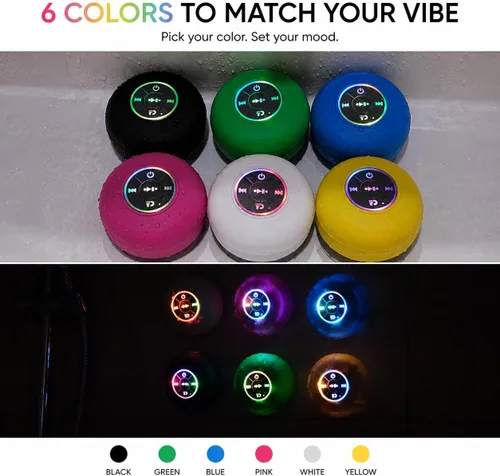 Miniatura 9 de Altavoz de ducha Bluetooth con LED – Altavoz mini inalámbrico portátil con micrófono y ventosa, resistente al agua IPX4 para ducha, viaje, piscina