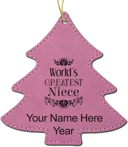 Miniatura 4 de LaserGram Personalized Christmas Ornament, World's Greatest Niece, Faux Leather, Custom Laser Engraved Gift Idea (Tree Shape, Black)