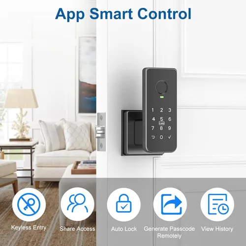 Miniatura 3 de Foxgard - Cerradura de puerta con huella dactilar – Cerradura inteligente biométrica 5 en 1 con teclado, control por aplicación, llave