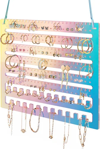 NiHome Organizador de aretes colgantes de acrílico iridiscente, estante organizador de joyas de montaje en pared, soporte para aretes de pared con