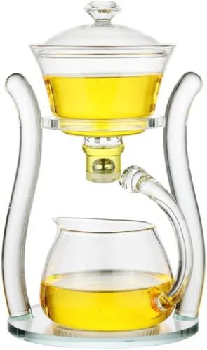 Miniatura 4 de Lazy Kungfu - Tetera semiautomática de vidrio, tetera de succión automática de preparación de agua, tetera de oficina, juego de té de vidrio con 6