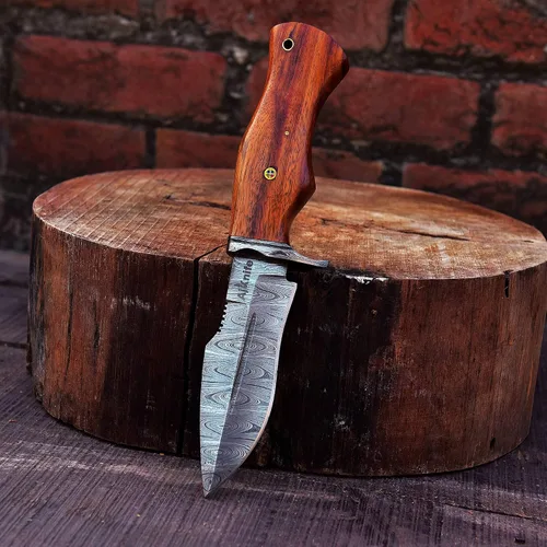 Miniatura 3 de 10 "hecho a mano forjado de acero de Damasco caza supervivencia desollar bushcraft cuchillo EDC Horizontal llevar vaina