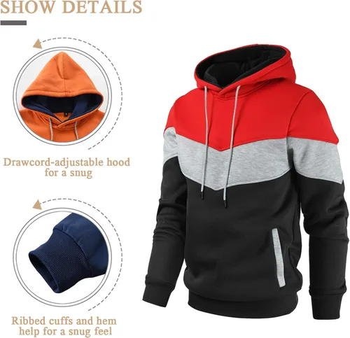 Miniatura 4 de Gesean Sudadera con capucha, de manga larga, para hombre, diseño de bloque de color, estilo informal, con bolsillo