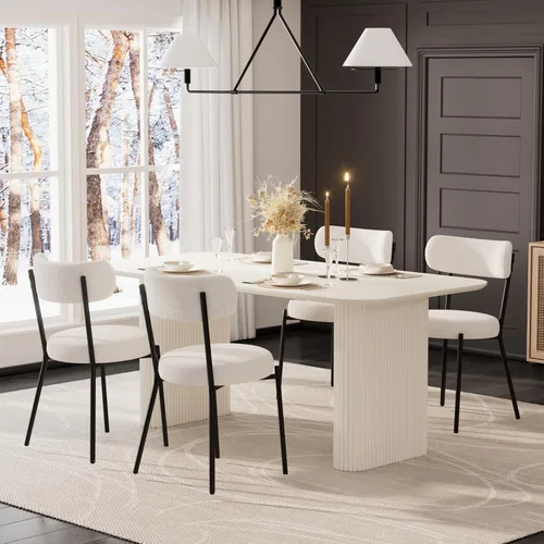 Miniatura 11 de RGZ Juego de mesa de comedor oval moderna de 71", juego de mesa y sillas de 7 piezas para 6, juego de mesa de cocina de mármol sintético y 6 sillas