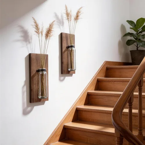 Miniatura 7 de Heiple Paquete de 2 apliques de pared de madera y vidrio, macetas de granja para plantas de interior, decoración rústica para sala de estar, jarrón