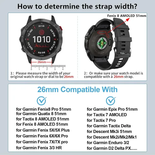 Miniatura 2 de ZPJPPLX 1.024 in compatible con Garmin Fenix 8 AMOLED 2.008 in/8Pro/7X Pro/6X Pro/7X/6X/5X Plus/5X, correa de reloj de silicona para Descent Mk2i