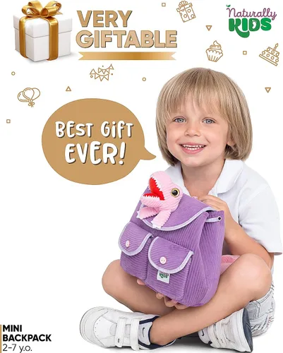Miniatura 2 de Naturally KIDS Mini mochila de dinosaurio - Mochila muy pequeña para niñas y niños - Juguetes de dinosaurio para niños de 3 a 5 años - Mochila