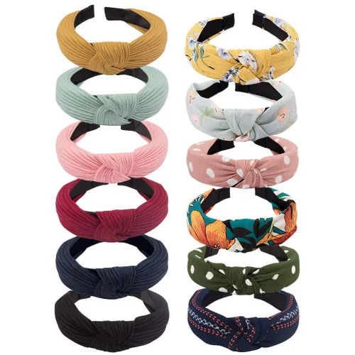 Miniatura 13 de VELSCRUN Diademas anudadas para mujer, 12 unidades, diadema ancha, estilo bohemio, turbante, banda elástica para el cabello, accesorios
