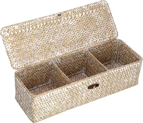 Miniatura 12 de Cesta de almacenamiento Hipiwe de seagrass con tapa, cestas de estante tejidas rectangulares para armarios, despensa, baño, estante de cocina