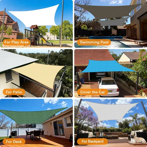Miniatura 5 de Artpuch Parasol para el sol, 12 x 20 pies, rectangular, gris claro, borde curvo, tela de grado comercial de 185 GSM de polietileno de alta densidad