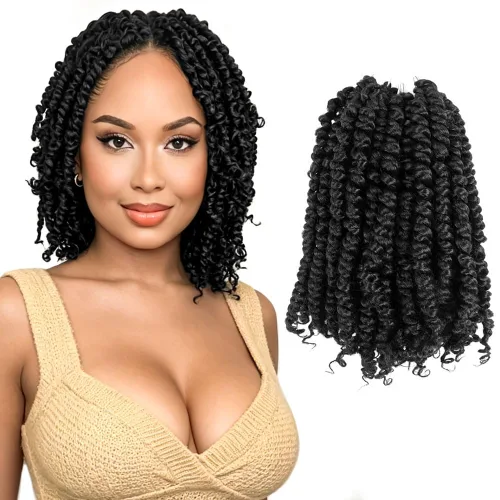 Miniatura 28 de Pelo Passion Twist de 8 pulgadas, trenzas de ganchillo pretrenzadas, paquetes de 8 paquetes (1B/negro natural)