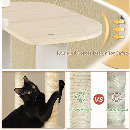 Miniatura 6 de Árbol para gatos de madera maciza de 65 pulgadas, moderno, torre para gatos de varios niveles para gatos de interior, torre resistente para gatos