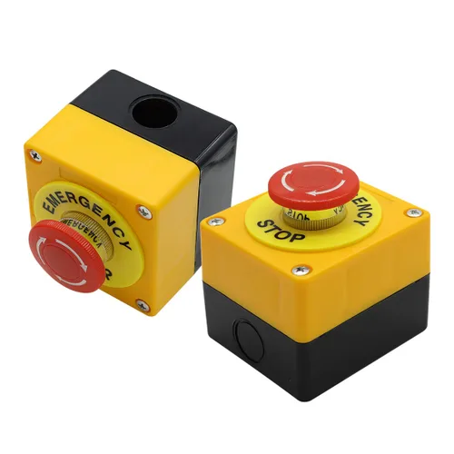 Estación de botón, 660 V 10 A, 2 posiciones, 1NO 1NC, interruptor de botón de parada de emergencia momentánea, 1.575 in, tapa de hongo rojo, 2