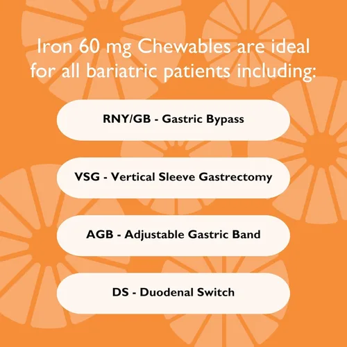 Miniatura 5 de Suplemento de hierro para celebrar las vitaminas con 60 mg de hierro y vitamina C – masticables de bayas para pacientes bariátricos, bypass gástrico