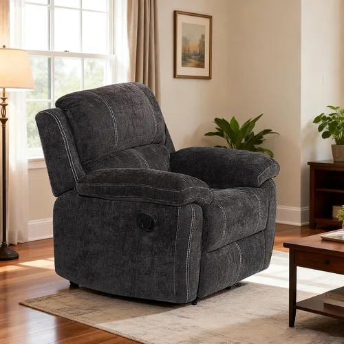 Miniatura 14 de Betsy Furniture Moderno juego de sofá reclinable de tela, sofá biplaza con consola, reclinable 8093 (negro, sofá + sofá biplaza) Breathable